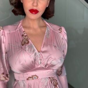 Paco Rabanne Pink Floral Long-Sleeve Maxi Dress